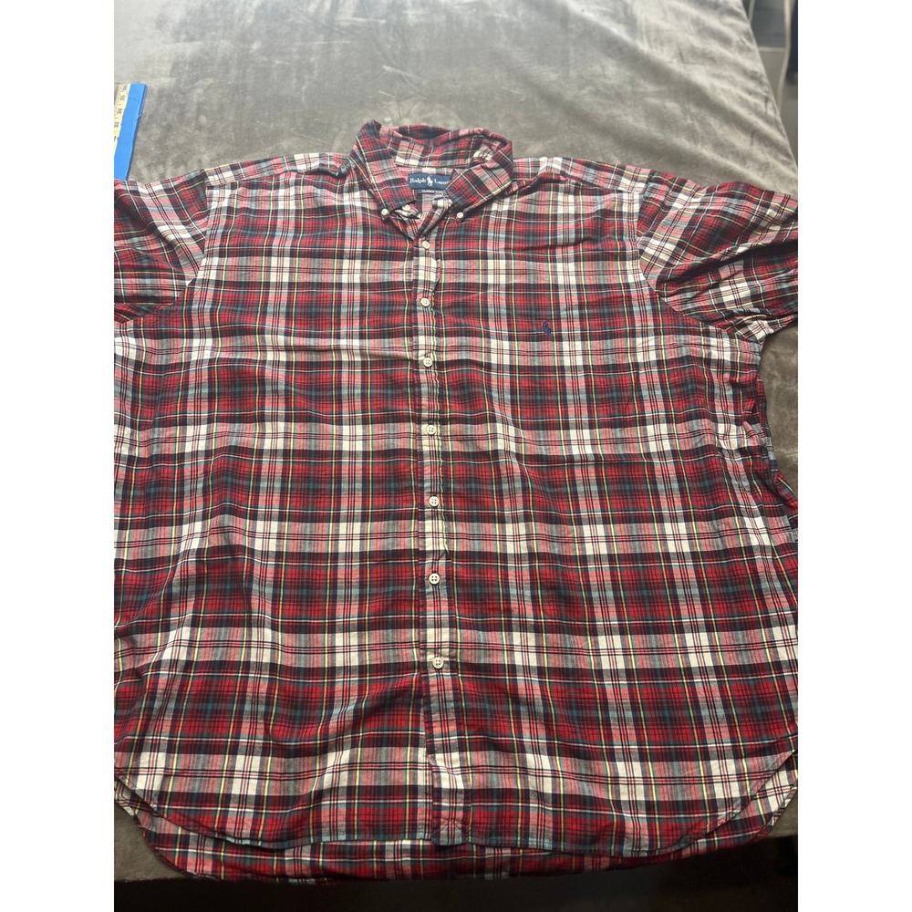 Ralph Lauren Mens 3XB Big Red Plaid Classic Fit Button‎ Down Short Sleeve Shirt